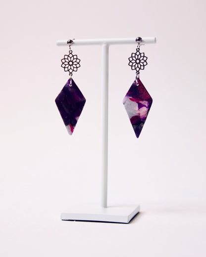 Boucles d'oreilles Lilas Pourpre | Diamant inversé & Rosace