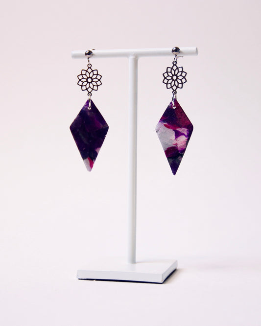 Boucles d'oreilles Lilas Pourpre | Diamant inversé & Rosace